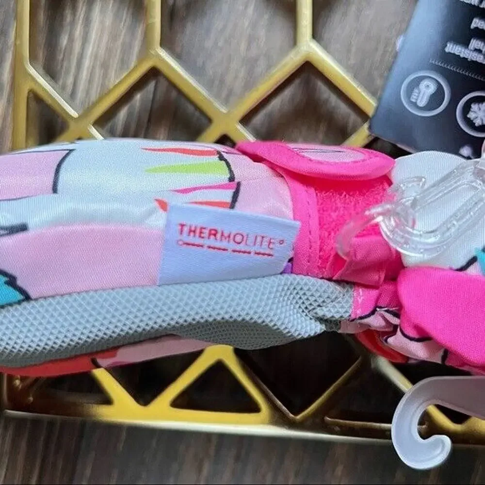 The Childrens Place Snow Gloves Sz 12 24M Pink Dino Print Fleece Lined Mittens